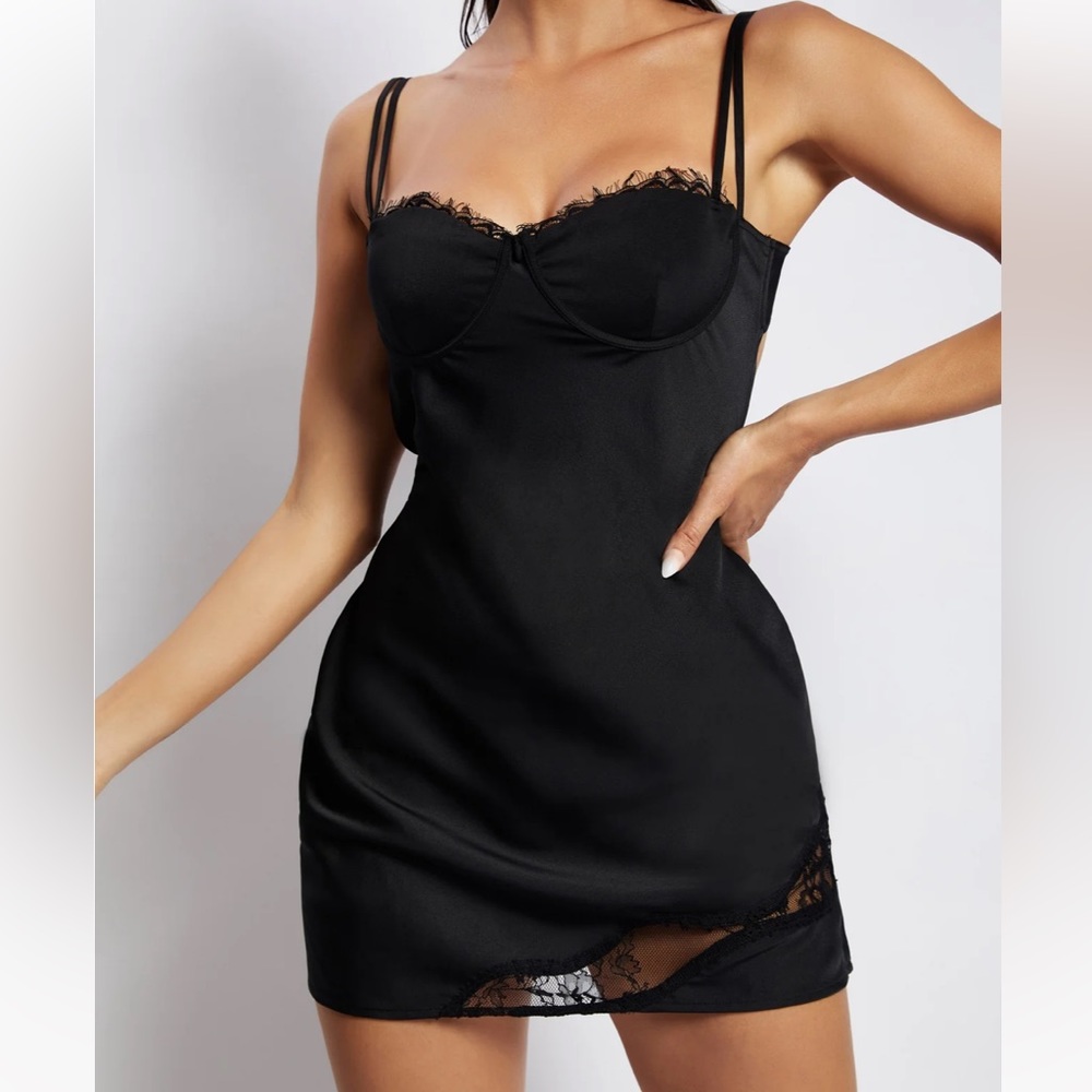 NWT Meshki Satin Lace Slip Mini Dress